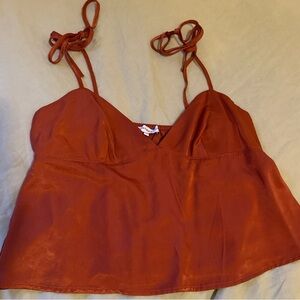 Burnt Orange Silky BabyDoll Tank with Tie Straps